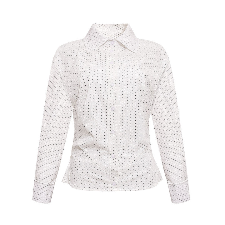 Damen Figurnahes Langarm-Blusenhemd mit Polka-Dot‑Muster und taillierten Abnähern Drune