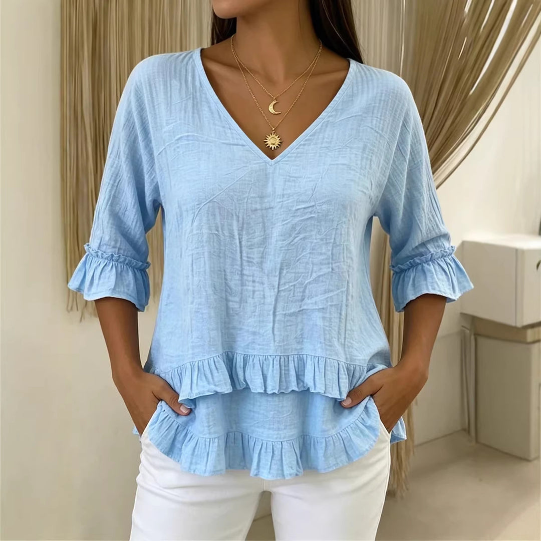 Damen Verspielte Langarm Bluse mit Volant Drune