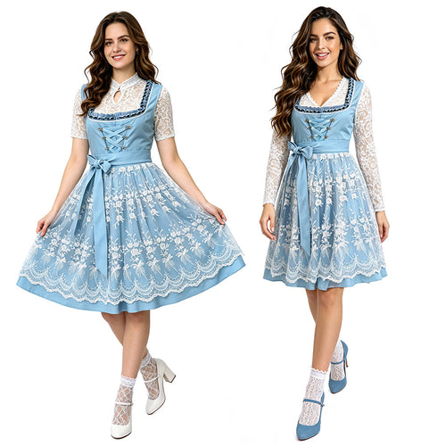 Damen nan traditionelles Dirndlkleid mit Spitzenbluse, geschnürtem Mieder und mehrlagigem Rock Drune