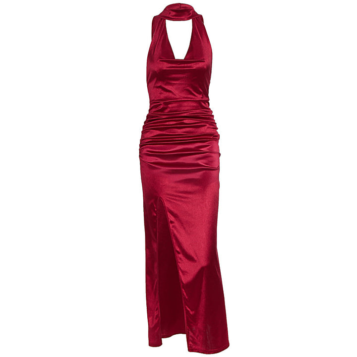 Damen Elegantes Kleid mit tiefem V-Ausschnitt und hohem Schlitz Drune