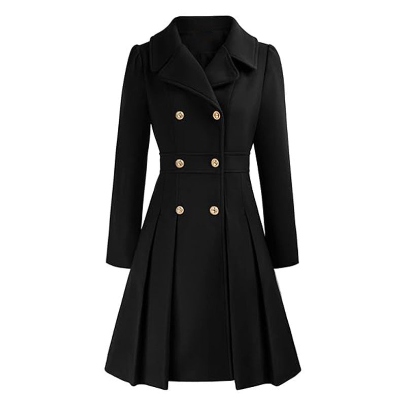 Damen taillierter Trenchcoat mit doppelter Knopfreihe und Falten Drune