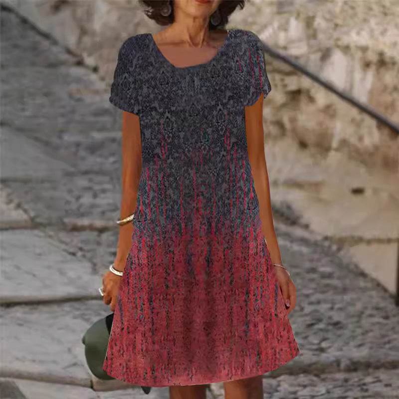 Damen lässiges Sommerkleid mit modernen Mustern und femininem Schnitt Drune