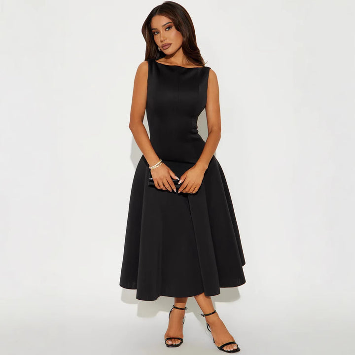 Damen Elegantes zeitloses Cocktailkleid mit schwingendem Rock und minimalistischer Silhouette Drune