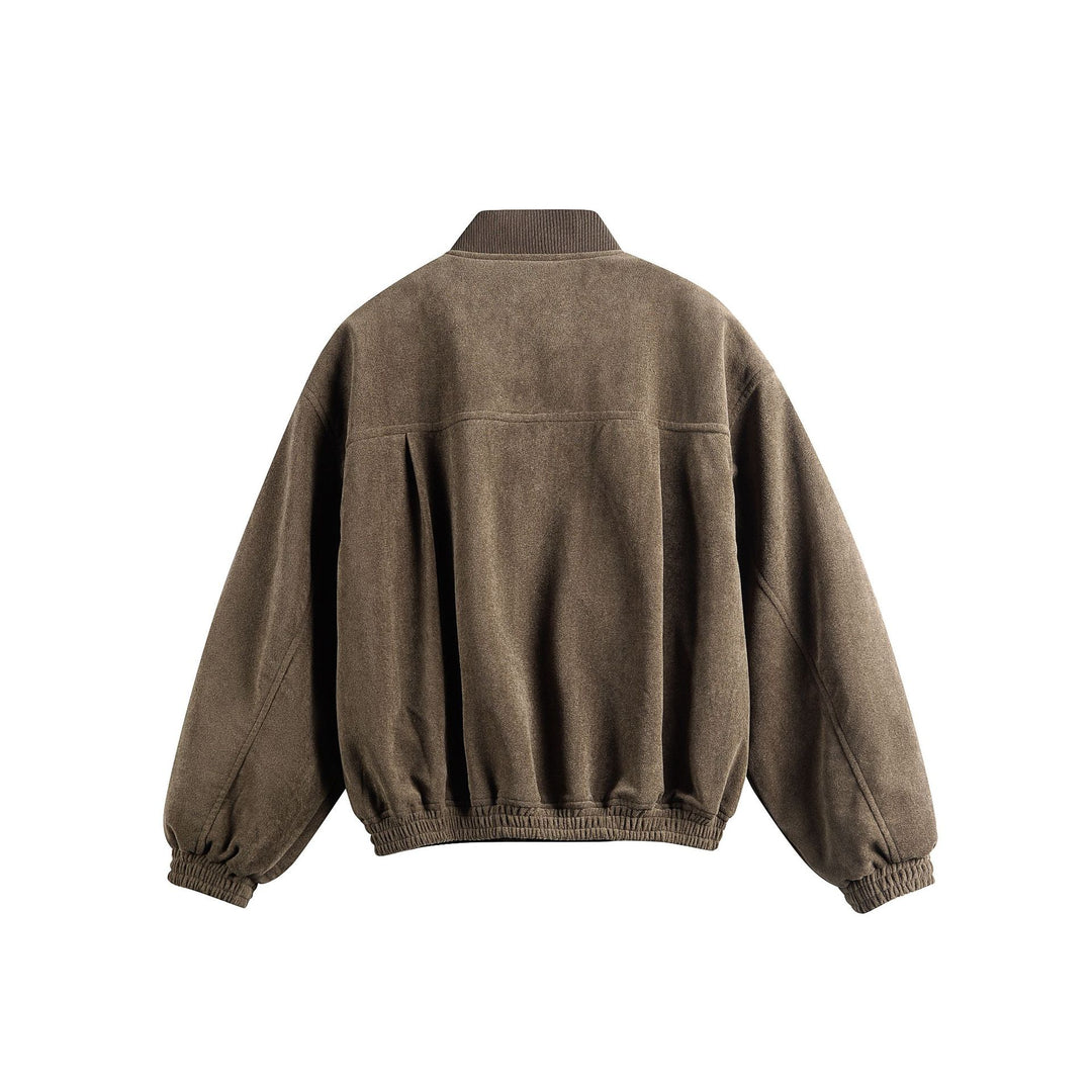 Unisex Boxy-Softsuede-Blouson mit Druckknopfleiste, Pattentaschen und geripptem Saum Drune