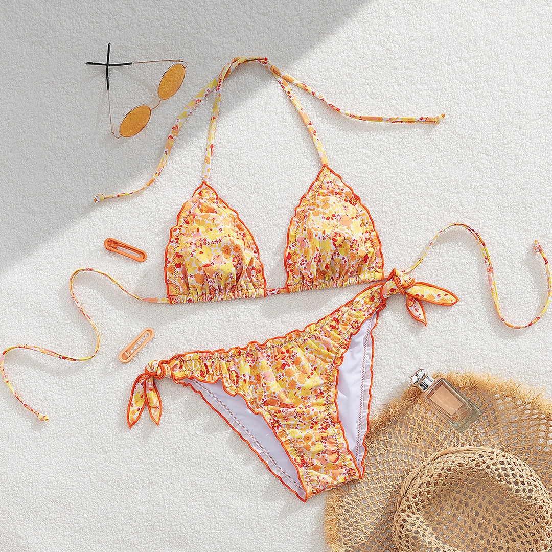 Damen floral gemusterter Triangel-Bikini Drune