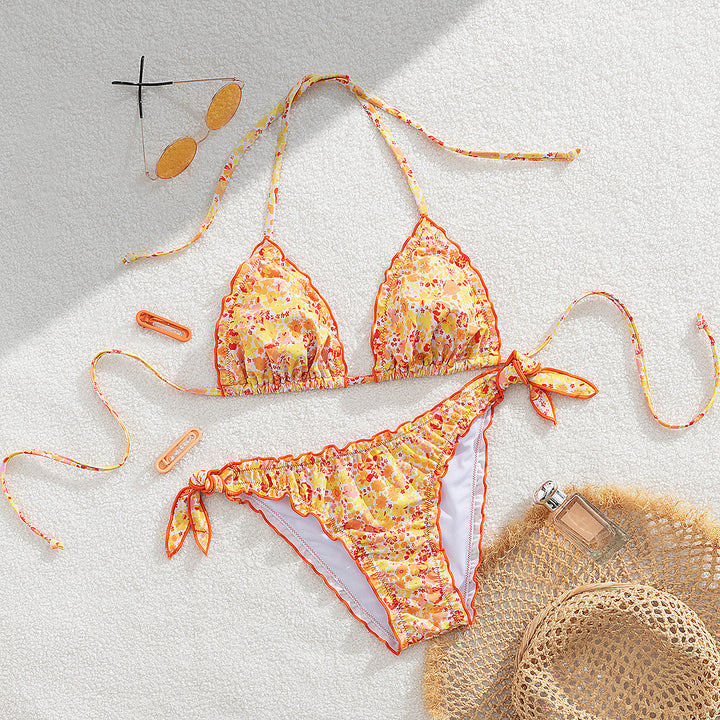 Damen floral gemusterter Triangel-Bikini Drune
