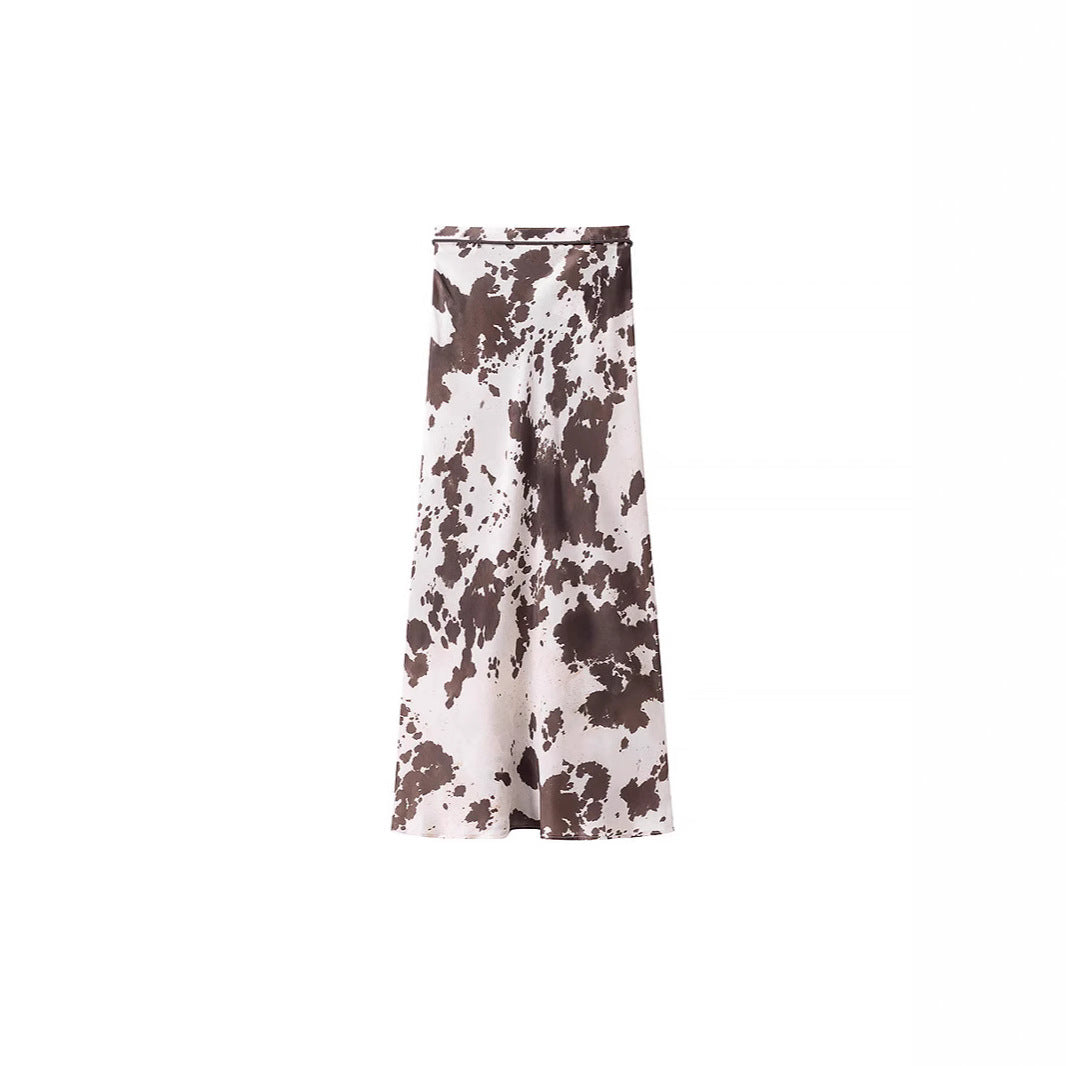 Damen Oversize-Hemdbluse mit Kuhflecken-Print, verdeckter Knopfleiste und weitem Schnitt Drune
