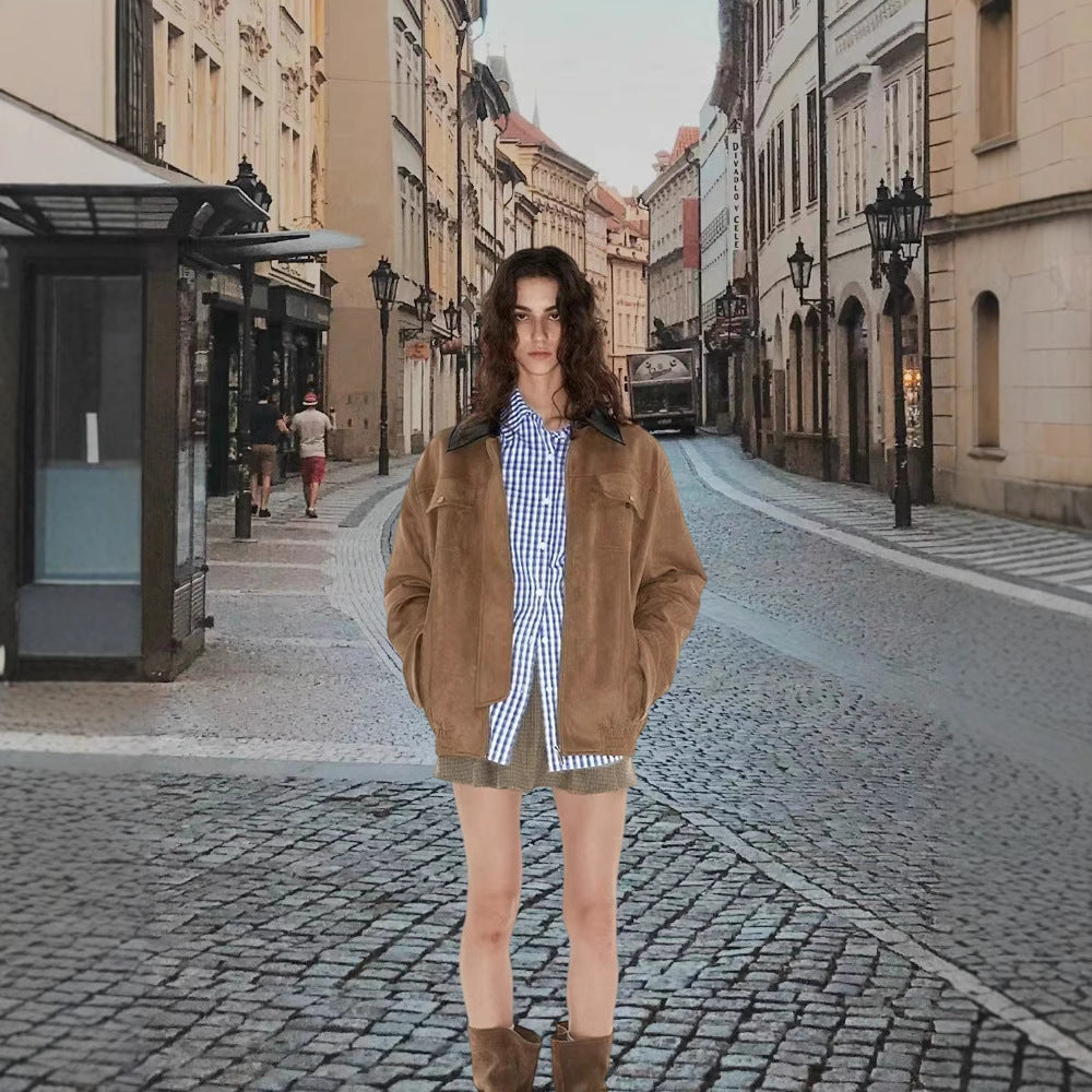 Damen Modische Oversized Weste aus hochwertigem Wildleder Drune