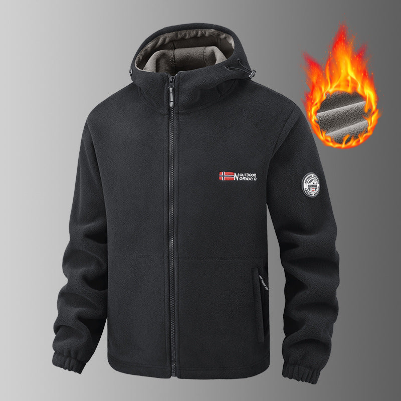 Herren wärmende Fleece-Kapuzenjacke mit Thermofutter, Reißverschlusstaschen und elastischen Bündchen Drune