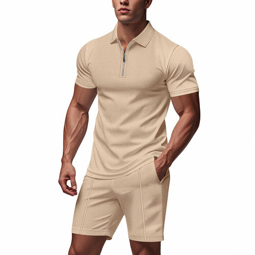Herren Sportliches Kurzarm-Set mit teils strukturiertem Design und durchgehendem Reißverschluss Drune