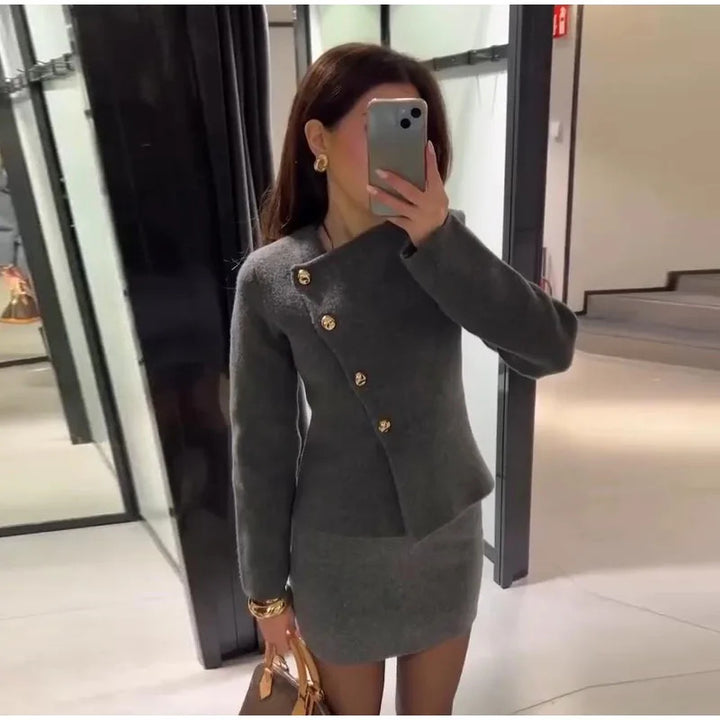 Damen Schickes Blazer-Kleid mit goldenen Knöpfen Drune