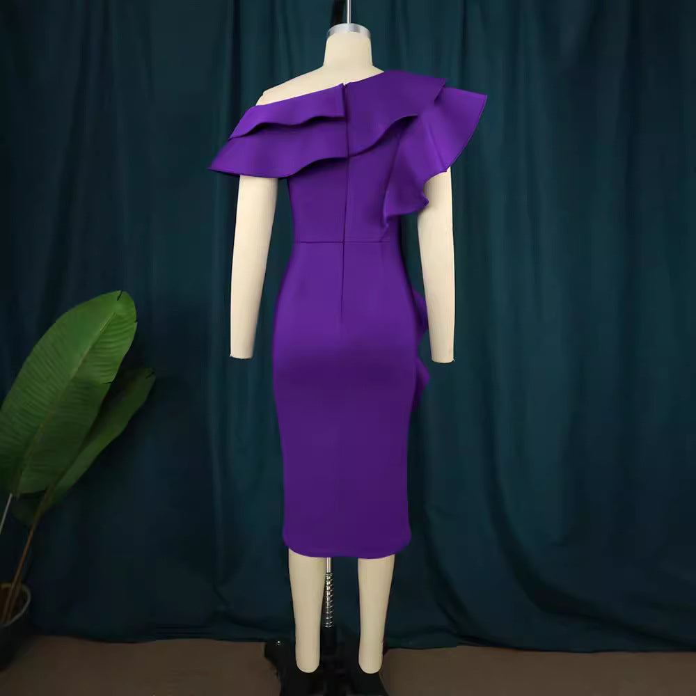 Damen figurbetontes Rüschendes Wickelkleid Drune