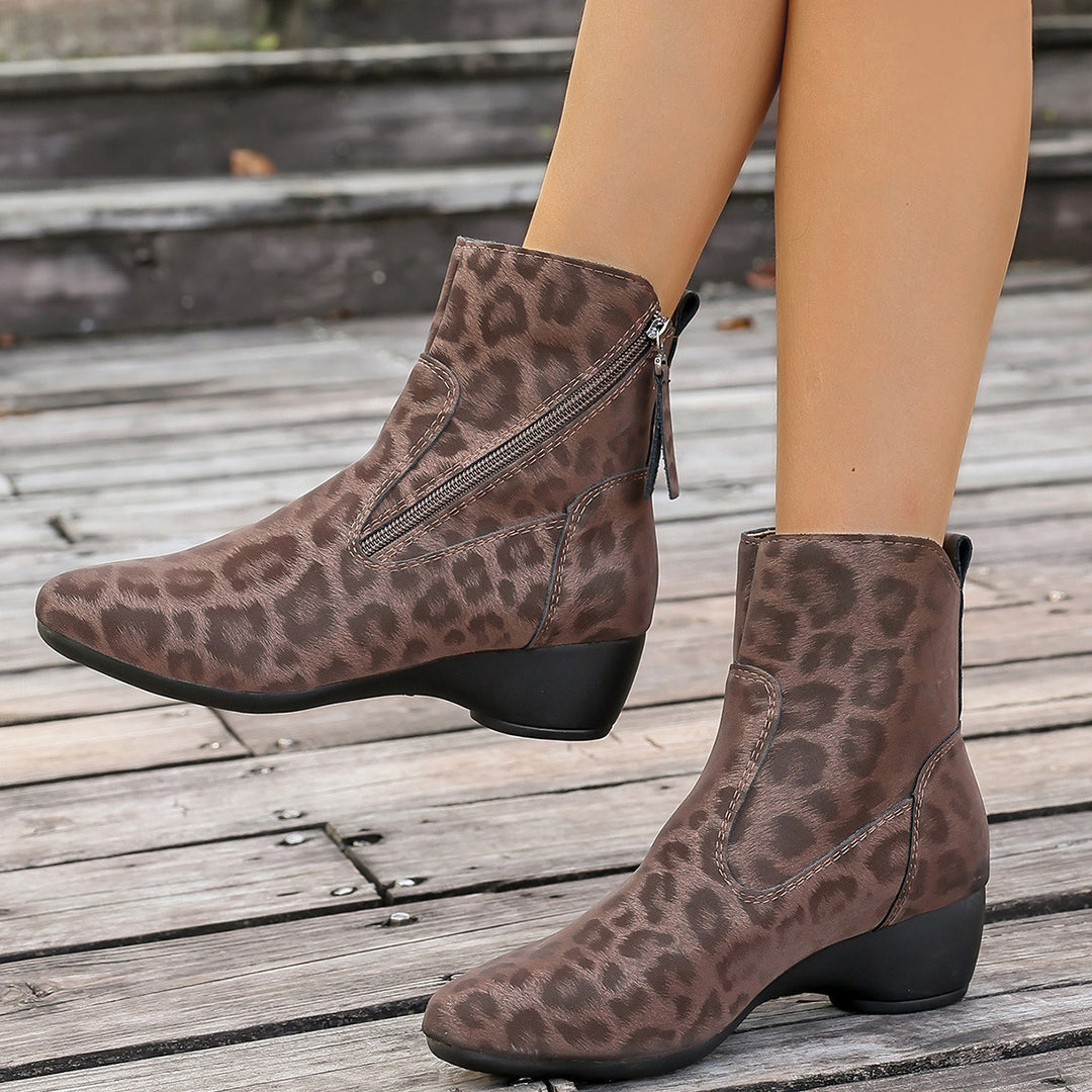Damen elegante Stiefeletten im tierischen Design mit seitlichem Reißverschluss Drune