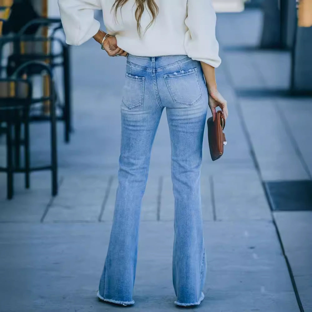 Damen weit geschnittene Bootcut Jeans Drune