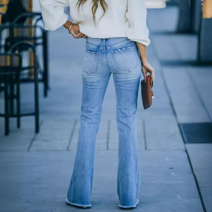 Damen weit geschnittene Bootcut Jeans Drune