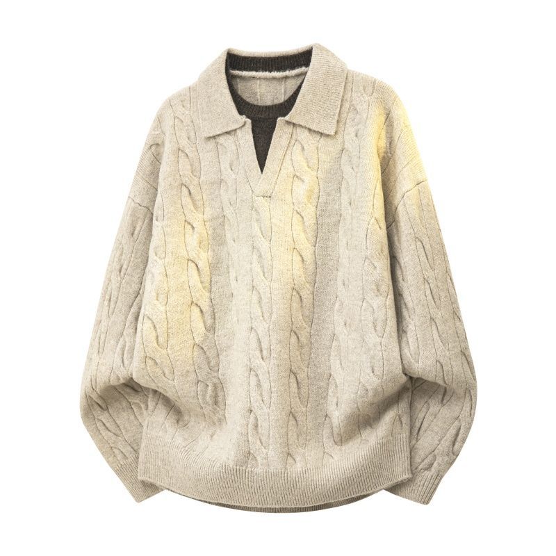 Damen Oversize Zopfstrickpullover mit hohem Rollkragen und Knopfleiste Drune
