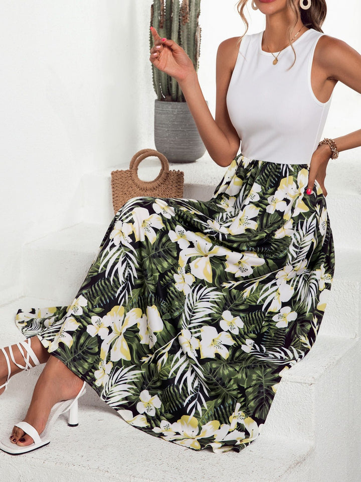 Damen Maxirock mit floralem Muster und schwingendem Saum Drune