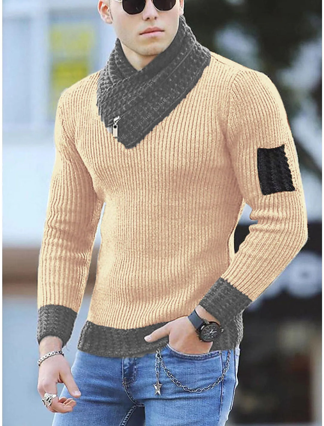 Herren Strickpullover mit hohem Kragen und strukturiertem Design Drune