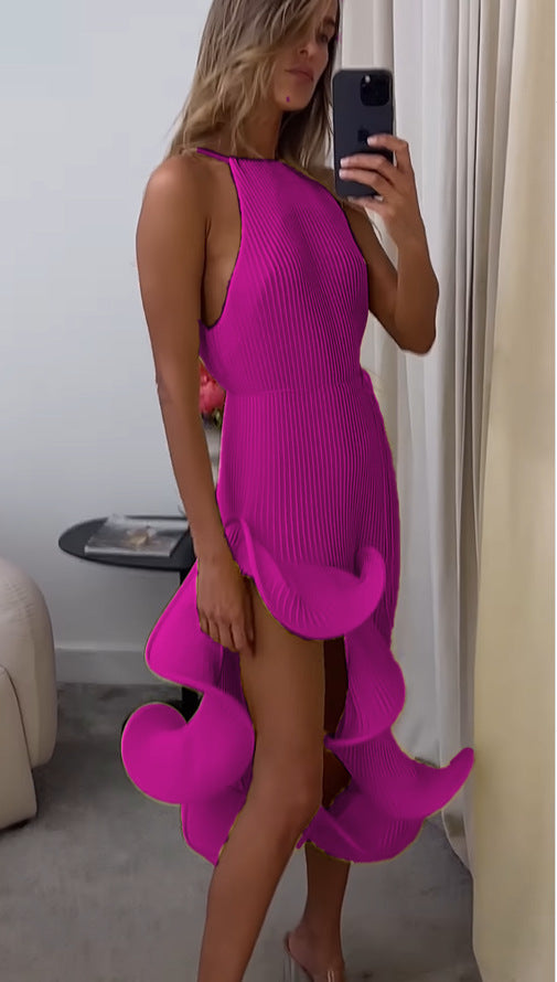 Damen Maxikleid mit asymmetrischem Volant und elegantem Faltenrock Drune