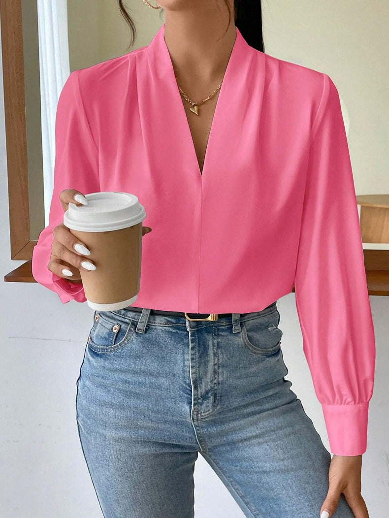 Drune | Satinbluse Mit V-ausschnitt Und Puffärmeln Für Damen