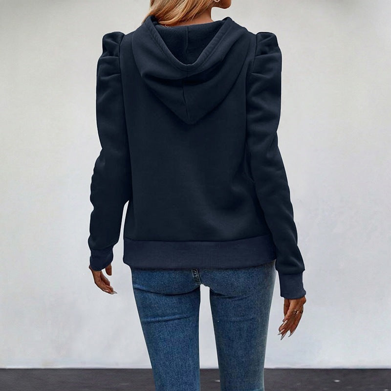 Damen Modischer Kapuzenpullover mit Puffärmeln Drune