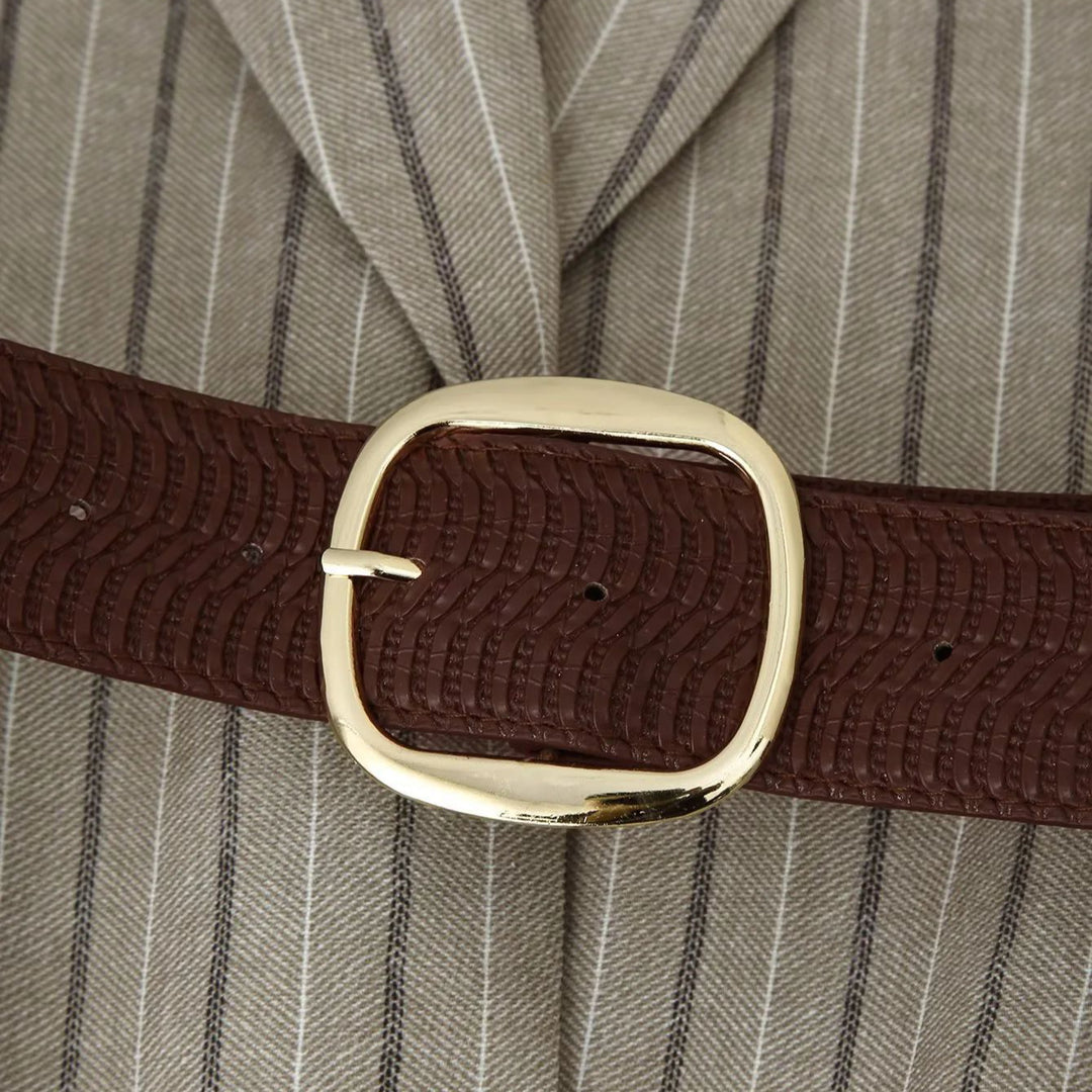 Damen nan taillierter Nadelstreifen-Blazer mit dekorativem Gürtel und Pattentaschen Drune
