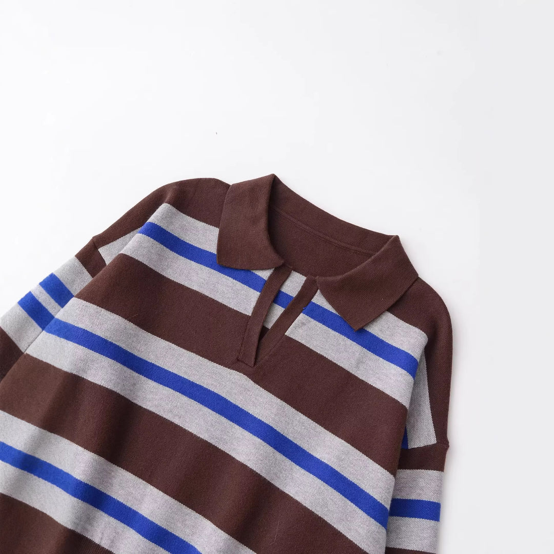 Damen Gestreifter Polokragen-Pullover im Cropped‑Oversize‑Schnitt aus Feinstrick Drune