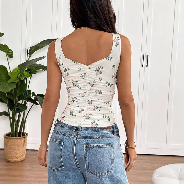 Damen Raffungstop mit floralem Design und figurbetonter Passform Drune