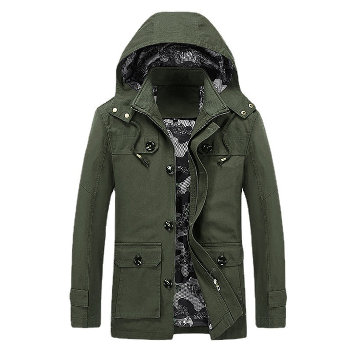 Herren Canvas-Kapuzenparka mit Tarnfutter, Utility-Taschen und verdeckter Reißverschlussleiste Drune