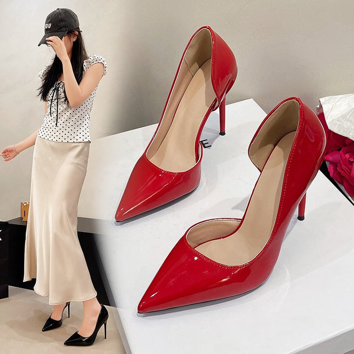 Damen Elegante Lack-Pumps mit spitzer Zehenform und Cut-Out-Ferse Drune
