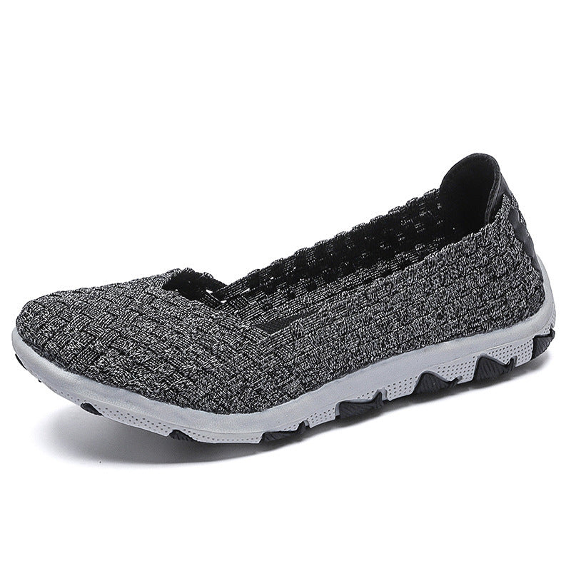 Damen nan gestrickter Slip-On Freizeitschuh mit geflochtenem Obermaterial und rutschfester Flexsohle Drune