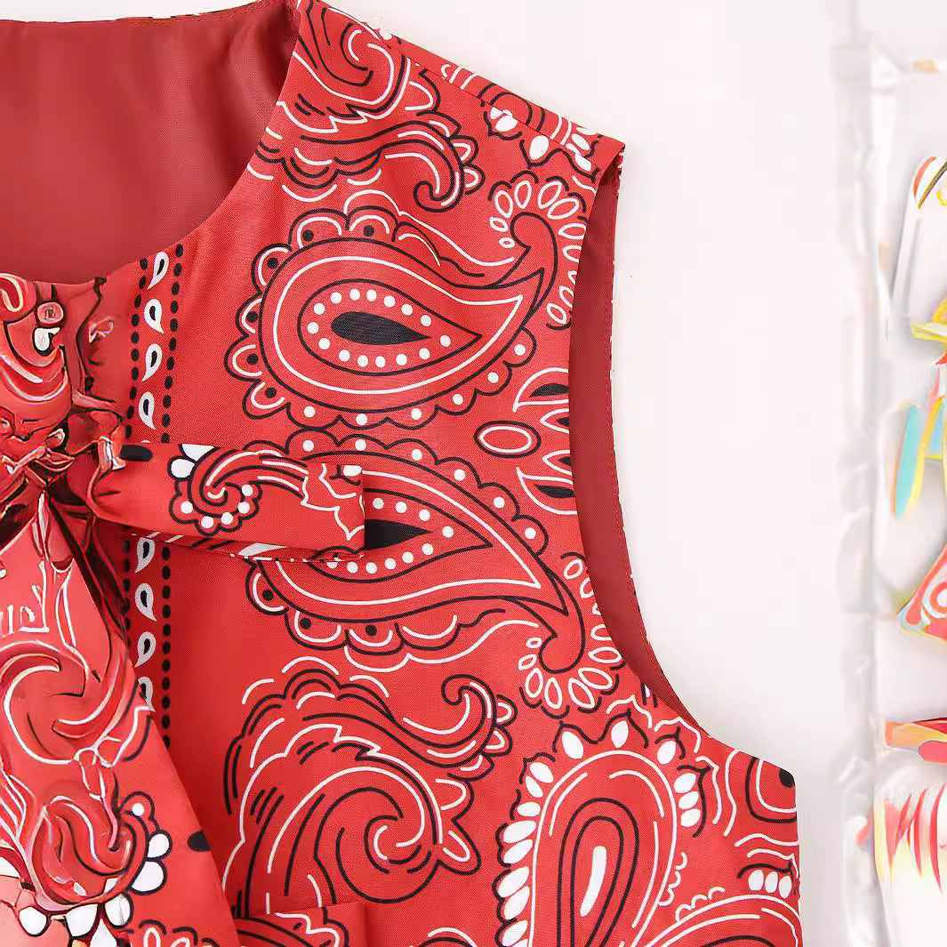 Damen nan ärmellose Bandana-Print Crop-Weste mit doppeltem Schleifenverschluss Drune