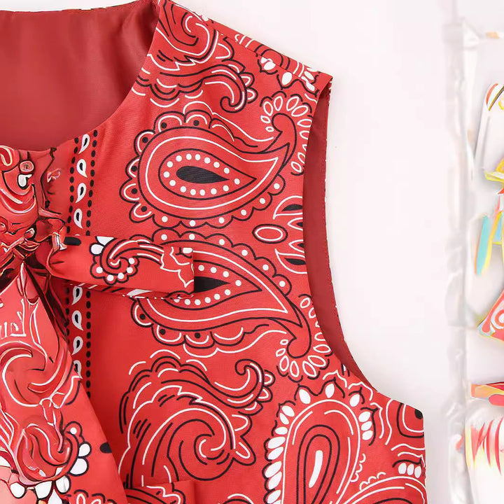 Damen nan ärmellose Bandana-Print Crop-Weste mit doppeltem Schleifenverschluss Drune