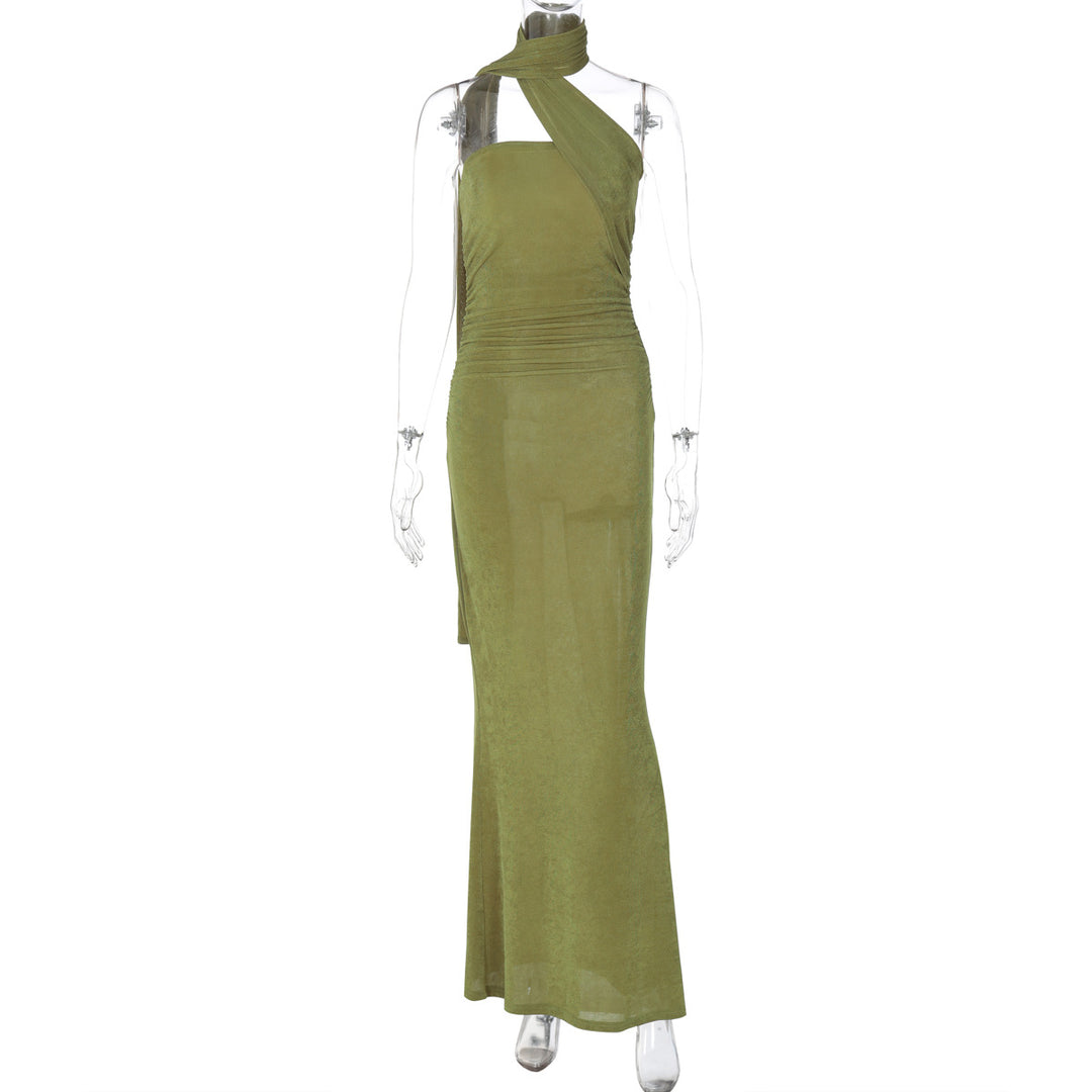 Damen Elegantes Abendkleid mit schulterfreiem Halterdesign und figurschmeichelnder Drapierung Drune