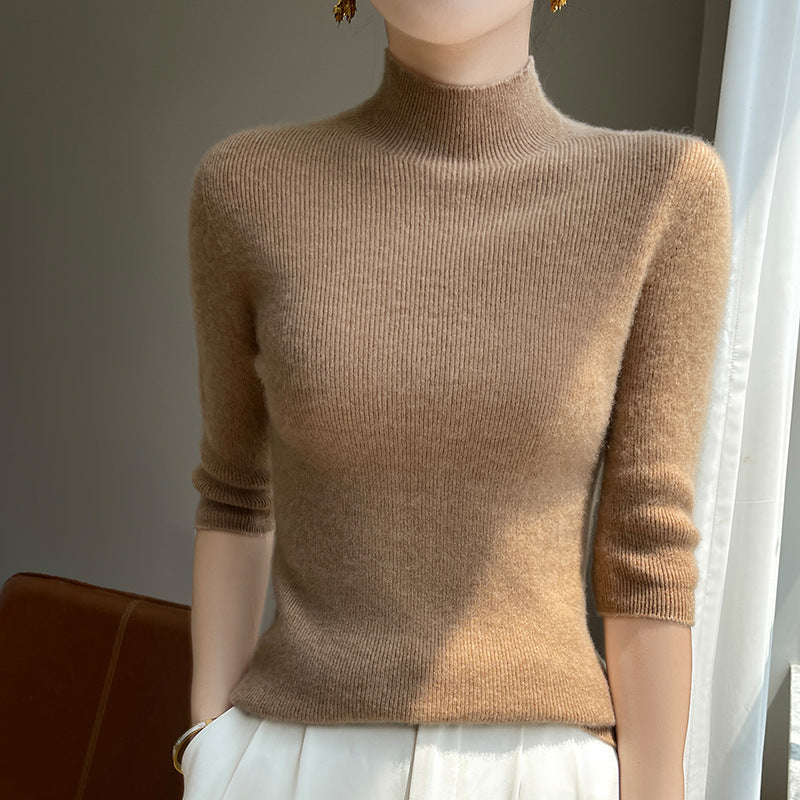 Damen Kurzarm-Mockneck-Pullover mit flauschiger Angora‑Optik Drune