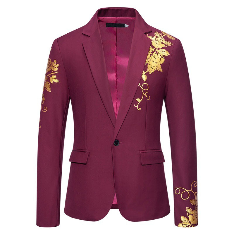 Herren nan einreihiges Sakko mit schmalem Revers und goldenem Rosenprint Drune