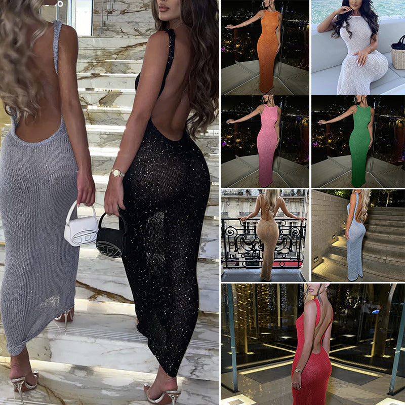 Damen Figurbetontes Maxikleid mit glitzerndem Strickdesign Drune