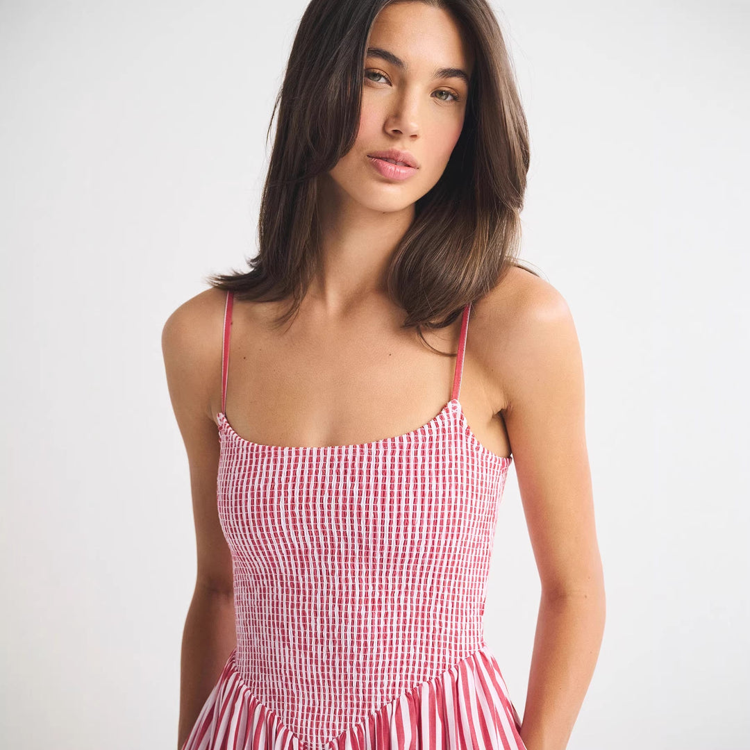 Damen Maxikleid mit floralem Design und elastischem Bund Drune