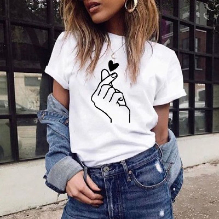 Damen T-Shirt mit kreativem Herzmotiv und lockerer Passform Drune