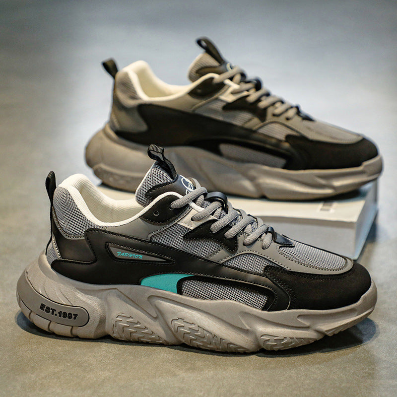 Herren modische Chunky-Sneaker mit verstärkten Overlays, atmungsaktiver Meshkonstruktion und gedämpfter EVA-Plateausohle Drune