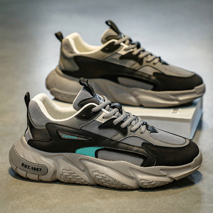 Herren modische Chunky-Sneaker mit verstärkten Overlays, atmungsaktiver Meshkonstruktion und gedämpfter EVA-Plateausohle Drune