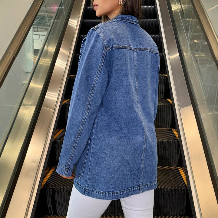 Damen Longline-Denimjacke mit lässigem Oversize-Schnitt und aufgesetzten Taschen Drune