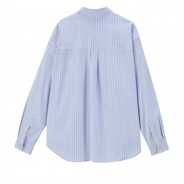 Damen Weites gestreiftes Oversize-Hemd mit Brusttasche und gerundetem Saum Drune