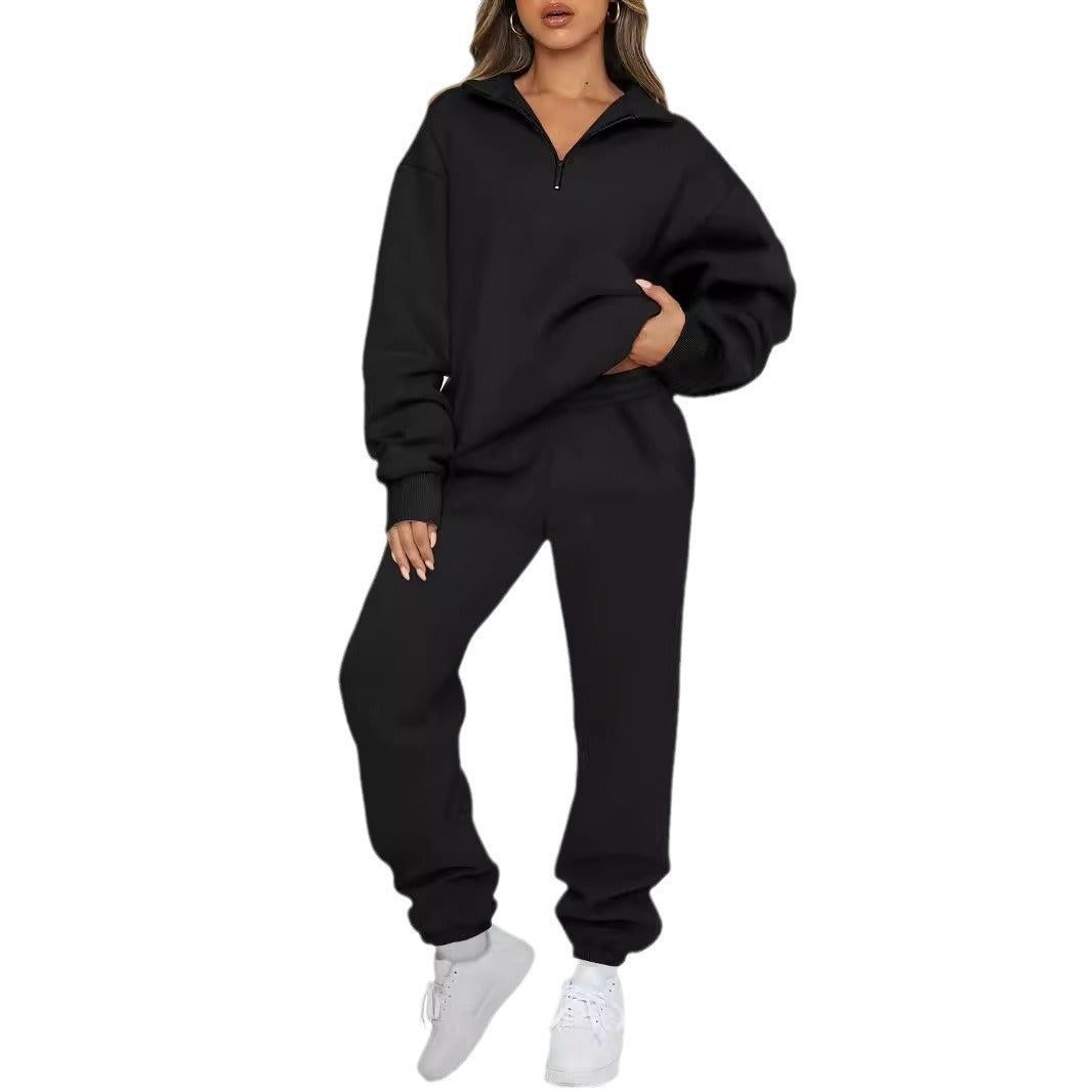Damen nan lässiges Halbzip-Lounge-Set mit oversized Sweatshirt und taillenhoher Jogginghose Drune