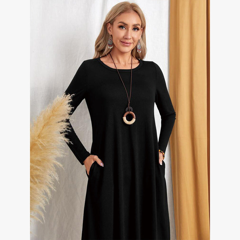 Damen Lässiges Langarm-Kleid mit praktischen Taschen Drune