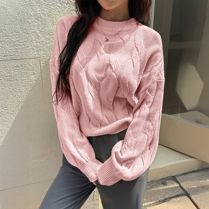Damen nan cropped Zopfmuster-Pullover mit kastiger Silhouette, überschnittener Schulter und geripptem Saum Drune