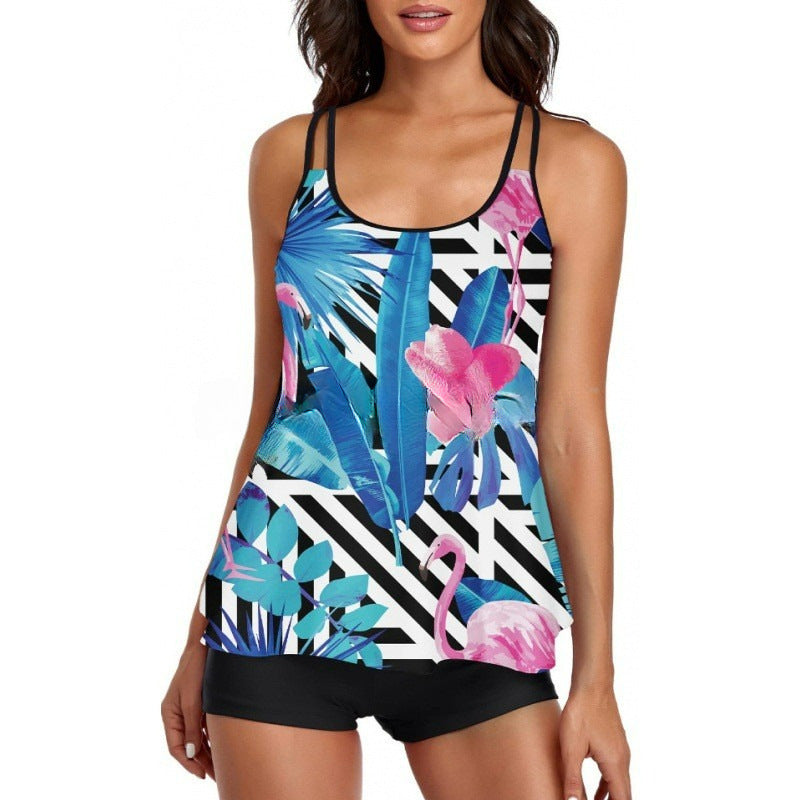 Damen Sportliches Tankini-Set mit bequemem Shorts und verstellbaren Trägern Drune