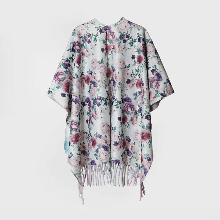 Damen Blumen‑Kimono‑Überwurf mit seidenähnlichem Fall und Fransensaum Drune