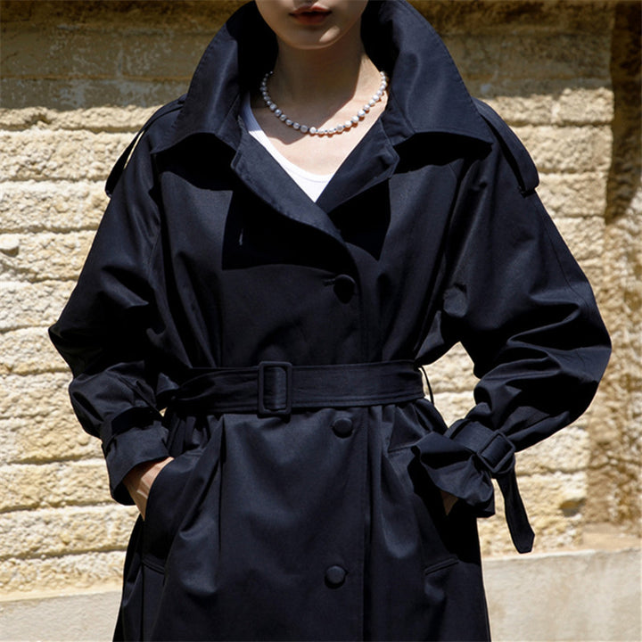 Damen Oversize-Trenchcoat mit weitem Rückensaum, Bindegürtel und Storm-Detail Drune