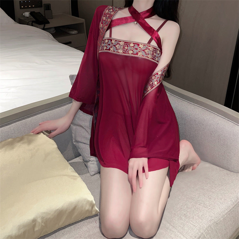 Damen Elegante Transparente Kimono Negligé Drune